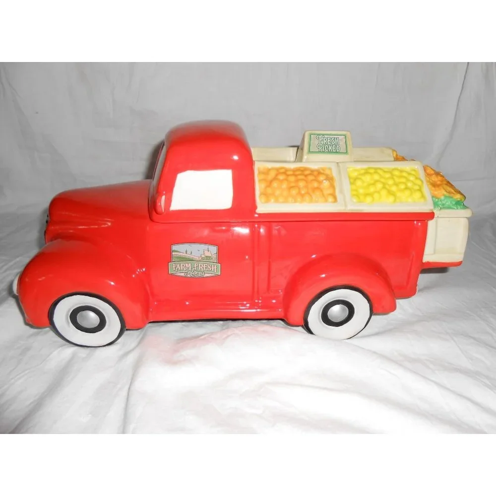 Super Cute Collectible Cheryl's Cookies Red Old Farm Truck & Produce Cookie Jar!